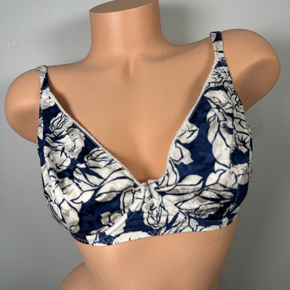 Vintage Adriana‎ Papell 34D Bra Floral Blue White Silk Underwire Plunge 6430 - Picture 11 of 14